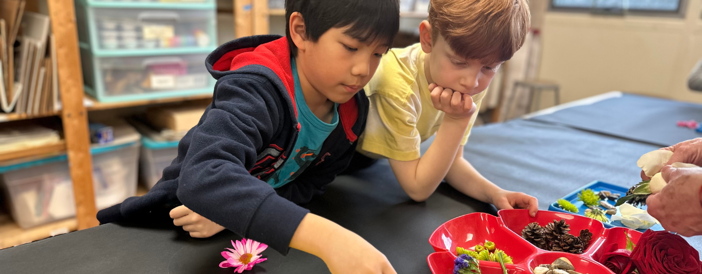 Students enjoying working with flowers.